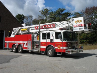 The ladder truck from Ashland often responds to mutual aid calls from Southborough (photo from the Ashland Fire Departement)