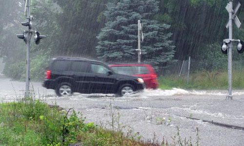 Main Street at railroad crossing