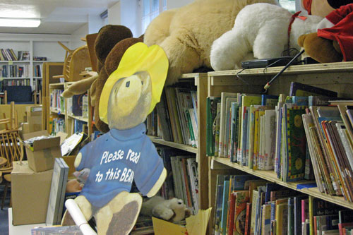 Books and toys are in storage while the library cleans up