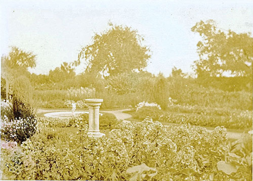 View into sunken garden from driveway of Kidder Estate