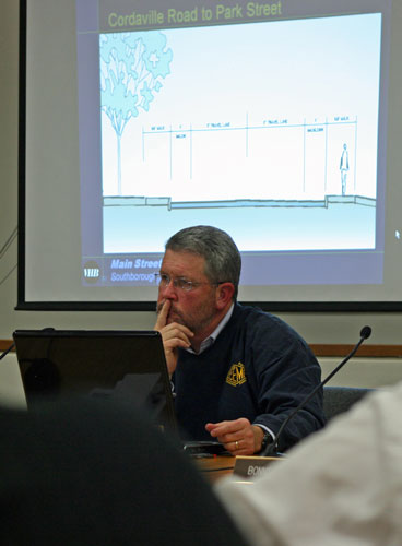 Selectman Bill Boland at last night's public hearing on Main Street