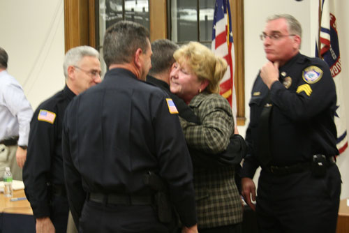 Jane Moran is congratulated after being appointed police chief