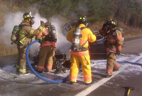 Firefighters battled a car fire on the Mass Pike on X (photo courtesy of the Southborough Fire Department)