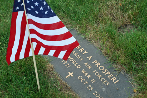 A flag marks the grave of a veteran in the Southborough Rural Cemetary