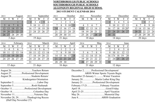 2013-2014 school calendar available - My Southborough