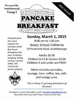 Troop 1 Pancake Breakfast flyer