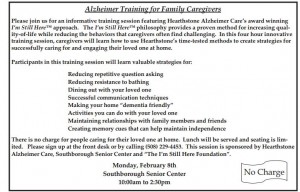 Alzheimer Training blurb from Senior Center Newsletter