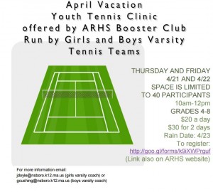 ARHS Boosters Tennis Clinic flyer
