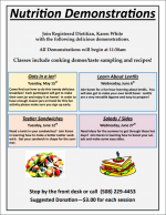 Nutrition demos at Senior Center flyer spring 2018