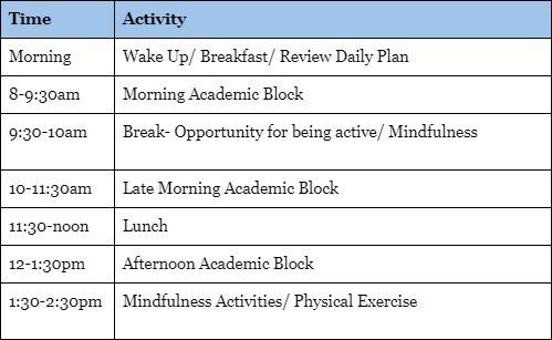 Example activity schedule for Trottier