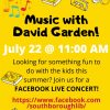 Music with David Garden Facebook Live concert flyer