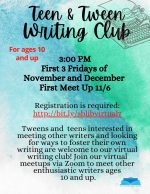 Teen & Tween Writing Club flyer