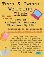 teen & tween writing club flyer