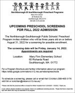 Preschool screening flyer for 2022