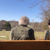 Whit Beals & Cass Melo enjoy view of Beals Preserve from Upper Meadow bench in Spring 2023 (photo from SOLF Facebook post)