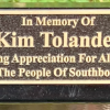 Kim Tolander bench plaque (photo by Beth Melo)