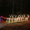 150 Parkerville Rd lights - Santa's sleigh led by Rudolph -- with encouragement to donate to Children's Hospital (photo by Beth Melo)