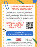 April 2025 cartoon workshop flyer